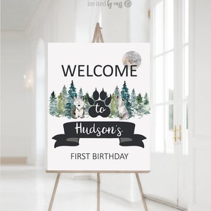 Placa de boas-vindas EDITÁVEL, pôster, pôster Howling Good Time Wolf Boys, primeiro aniversário, placa de boas-vindas, QUALQUER IDADE para impressão, primeiro aniversário do bebê