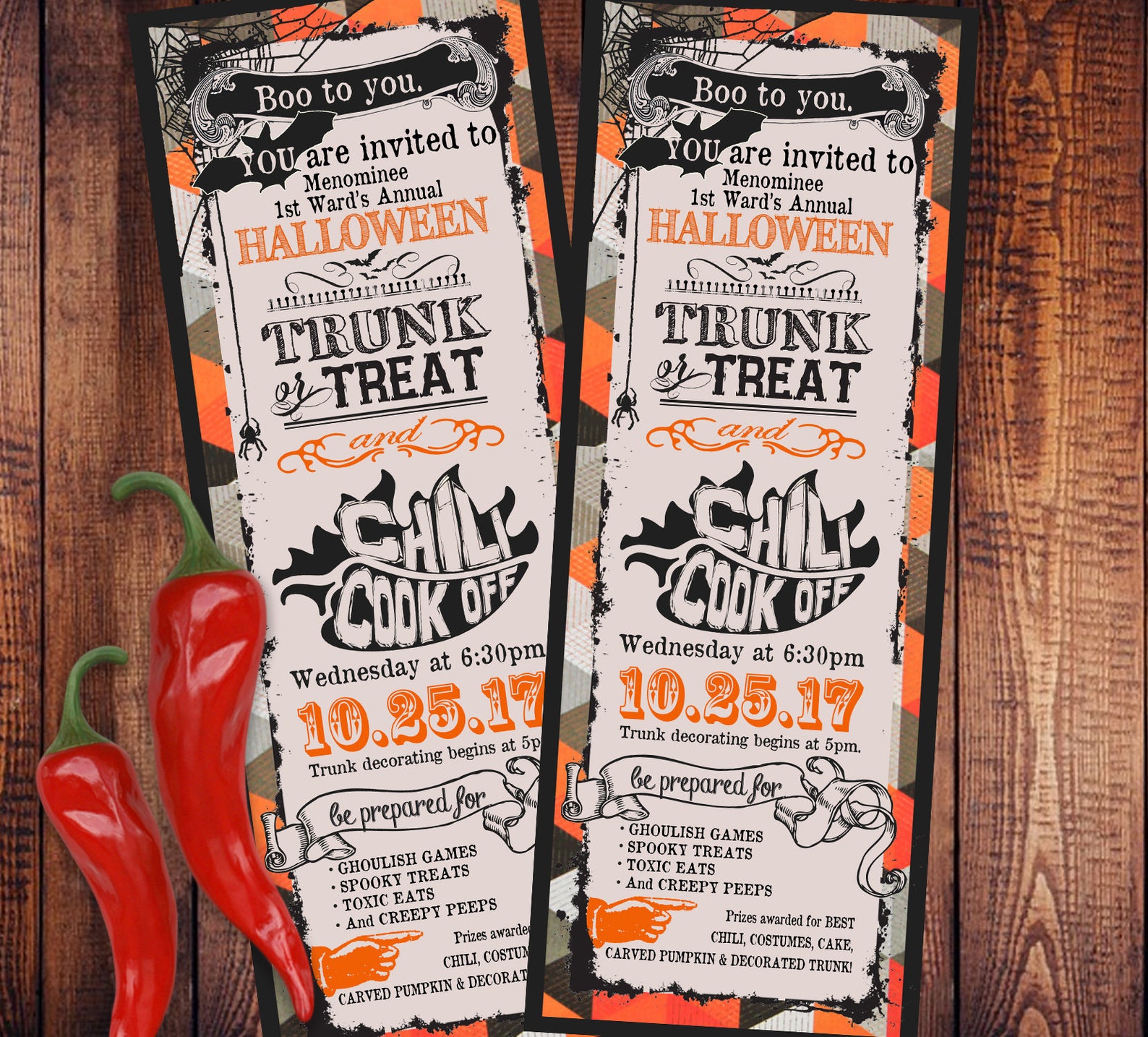 Halloween Chili Cook off Trunk or Treat Invitations Ticket Etsy