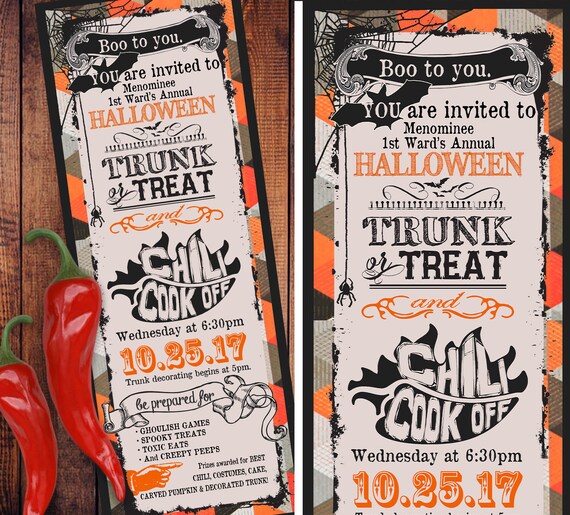 Halloween Chili Cook Off Trunk Or Treat Invitations Ticket Style
