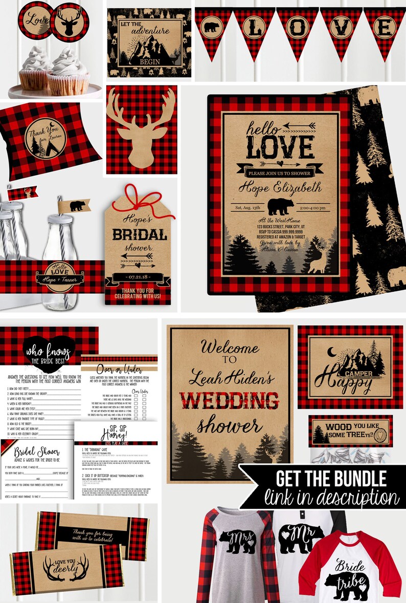 Buffalo Plaid Bridal Shower Invitation Rustic Shower Invites Flannel Lumberjack Wedding Shower Invitation Red Plaid INSTANT Download image 4