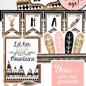 Tribal Wild one Birthday Invites and Decor Printable ANY AGE Pink Black Gold First Second Third Wild One Birthday Instant Download image 7