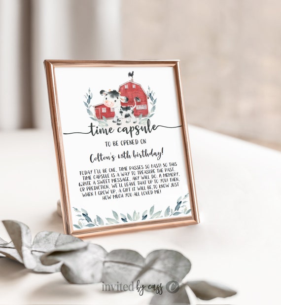 Holy Cow I'm one Boys 1st Birthday Time Capsule, Red Barn Farm Birthday, Any Age + First Birthday, Printable, Cow Birthday Template Il_570xn