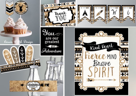 Black Wild One Birthday Party Decor - Black and Gold - Tribal - First Birthday Party - BOY - Printable Invite and Decor Il_570xn