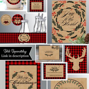 Printable Christmas Party Invitations Buffalo Plaid and Parchment Paper Christmas Invitations Wreath Instant Download image 3