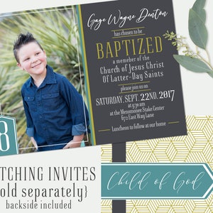 Boys Baptism Program Photo Gray teal green Printable Folded Baptism Program Great to be 8 Mormon Baptism Program INSTANT DOWNLOAD image 3