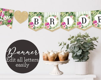 INSTANT DOWNLOAD - Gold Floral Palm Tropical Bridal Shower Banner - Floral Luau Bridal Shower - Hawaiian Bridal Shower  PL19