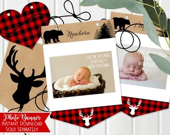Lumberjack first birthday monthly photo banner - Boys Rustic Banner Lumberjack 1st birthday 12 Month Photo Banner - Bunting INSTANT DOWNLOAD