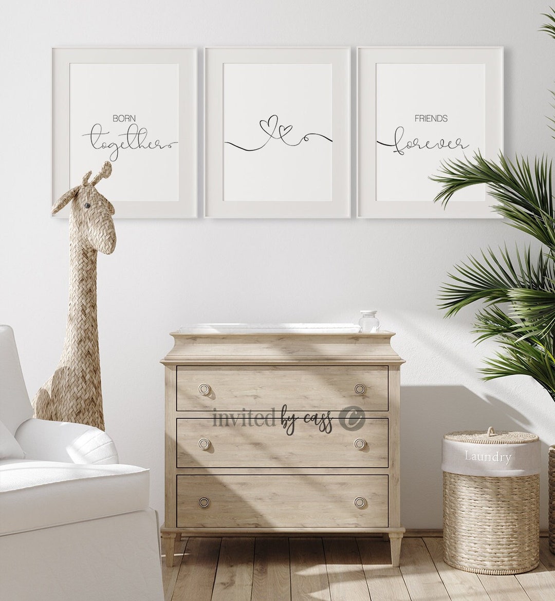 Born Together Friends Forever, Twins Nursery Art, Nursery Decor, Set of ...