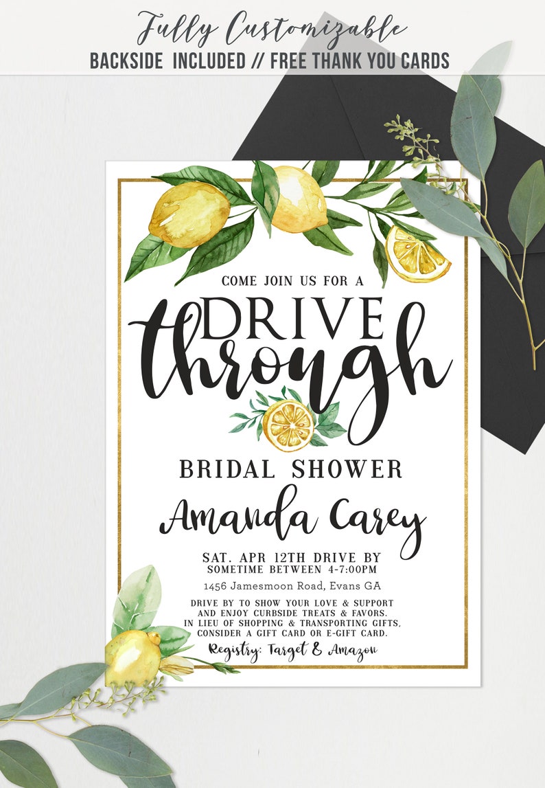 Drive by Bridal Shower Quarantaine Lemon Drive By feestuitnodiging Digitale uitnodiging Sociale afstand Bruiloft Douche Uitnodiging Download LM31 afbeelding 7