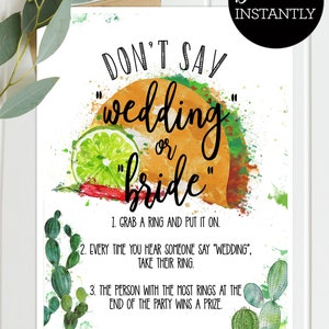 Fiesta Bridal Shower Game Don't Say Wedding / Bride Ring Game printable ACTUALLY FUN shower games Taco Bout Love Southwestern TB121 image 2