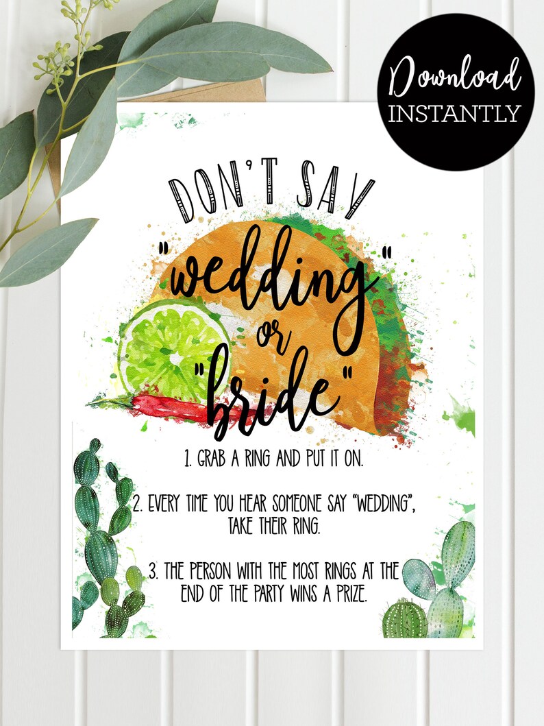 Fiesta Bridal Shower Game Don't Say Wedding / Bride Ring Game printable ACTUALLY FUN shower games Taco Bout Love Southwestern TB121 image 2