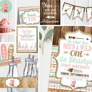 Wild ONE Pink First Birthday Invitation Printable Invites and Decor Tribal First Birthday Wild One Birthday Kit Instant Download image 1