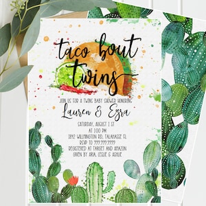 Twins Baby Shower Invitation - Cactus, Taco Bout Twin Baby Shower, Southwestern Shower, Taco Tuesday Unisex, Twin Fiesta  INSTANT TF117