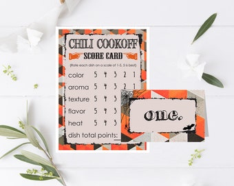 Halloween Chili Cookoff Score Cards with Matching Label Tent Cards, Halloween Party, Instant Download, Score Cards and Label Tents