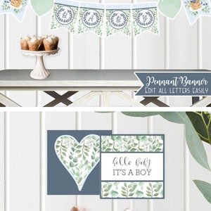 Bundle Baby Boy Shower Decor Shower Games, Printable Blue Greenery Pancakes Baby Brunch, Editable Watercolor, Instant Download DB19 image 5