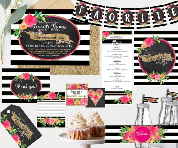 Gift Exchange Favorite Things Party Pink Black and White Favorite Things Printable Invitation Digital File Etsy Mexico