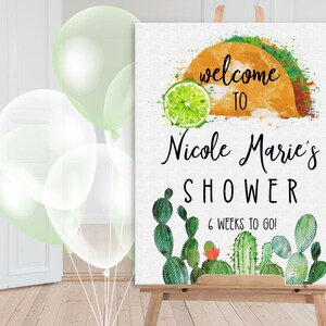 Welcome Fiesta Taco Shower, Custom, Cactus and Tacos, Shower Sign, Bridal / Baby Shower Welcome, Editable Template TF117 / TB121 image 4