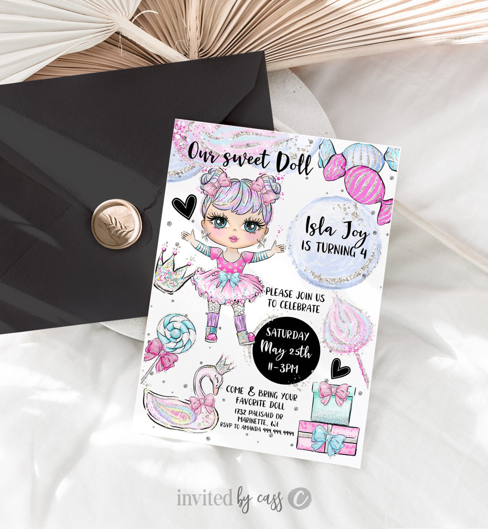Editable Baby Doll Birthday Invitation Dolly &amp; Me Party - Etsy