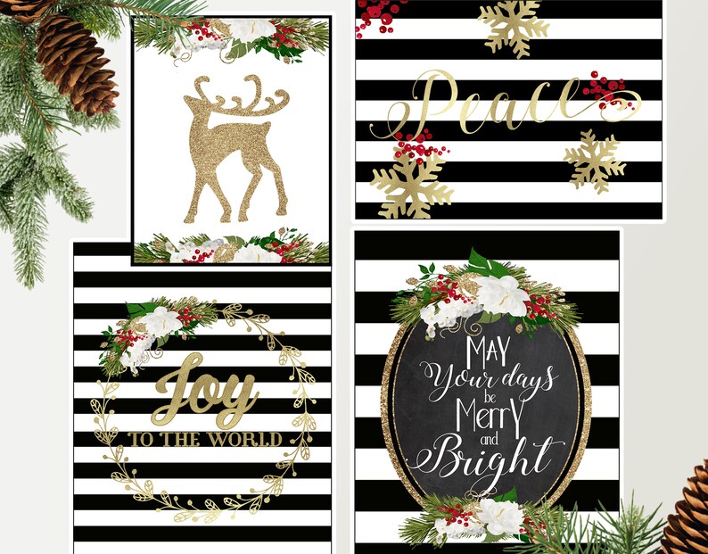 Christmas and Holiday Party Printable Decorations Black White | Etsy