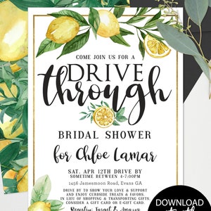 Drive by Bridal Shower Quarantaine Lemon Drive By feestuitnodiging Digitale uitnodiging Sociale afstand Bruiloft Douche Uitnodiging Download LM31 afbeelding 2