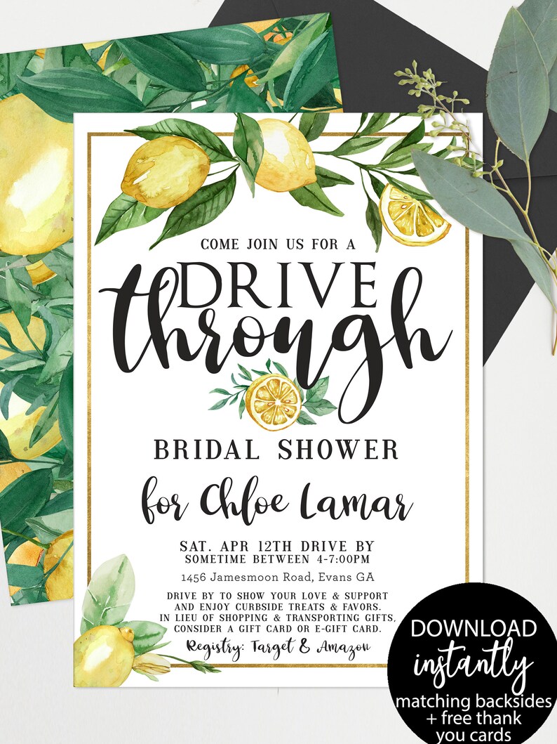 Drive by Bridal Shower Quarantine Lemon Drive By party Invitation Digital Invite Social Distance Wedding Shower Invite Download LM31 image 2