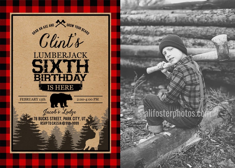 Lumberjack first birthday invites Photo Buffalo Plaid Lumberjack birthday Printable Invite Digital Download image 5