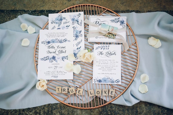 Modern French Country Wedding Invitations Custom Blue French