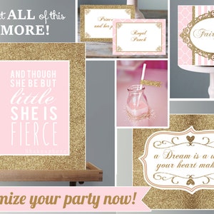 Princess Birthday Party Decorations Personalize Pink and Gold Glitter Princess Birthday Party Printable Instant Download image 2