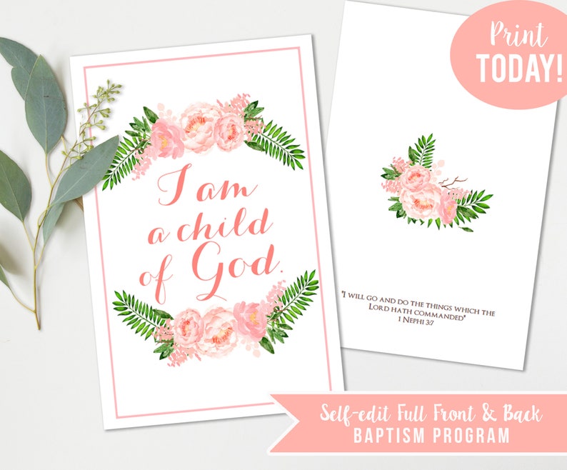 LDS Girls Baptism Program Fully Editable Photo Option, Printable Folded Baptism Program Great to be 8 Mormon Baptism Program INSTANT image 3