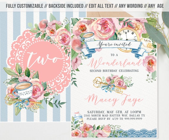 Floral Tea Party Invitation - Tea Party Invite Wonderland / Onederland Birthday Invite, Tea Party Idea Supplies - C117 - Instant Edit NOW! Il_570xn