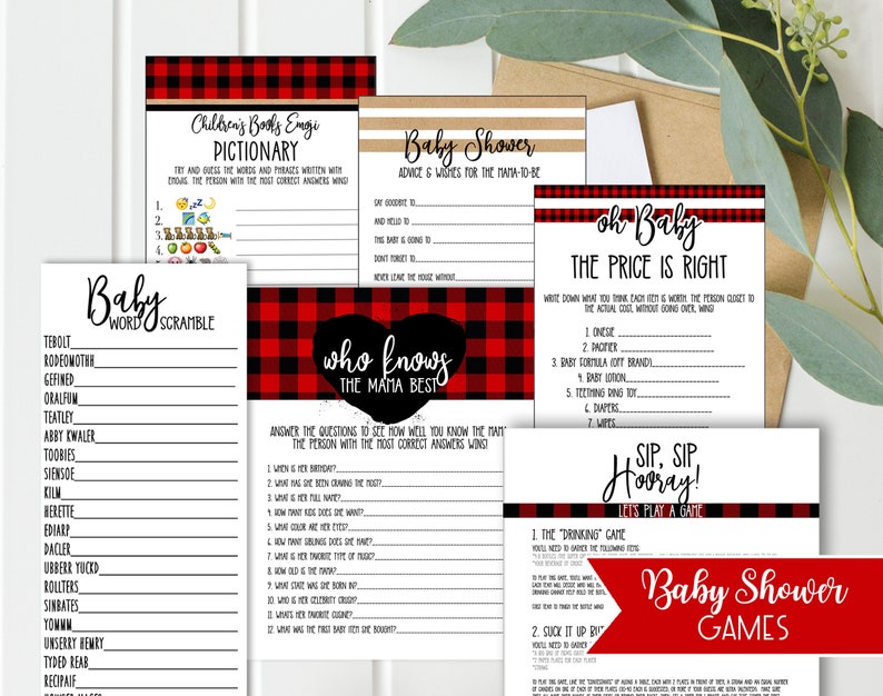 Bundle Buffalo Plaid Baby Shower Decorations AND Games | Etsy Australia