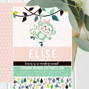 Monkey Birthday Party Invitation, BUNDLE with Decor, Jungle Birthday, Editable, Monkey Invite, WILD Any Age, Zoo, Safari, Girl First MKY13 image 10