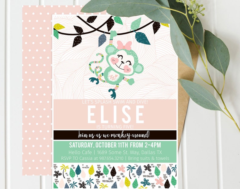 Monkey Birthday Party Invitation, BUNDLE with Decor, Jungle Birthday, Editable, Monkey Invite, WILD Any Age, Zoo, Safari, Girl First MKY13 image 10