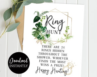 Ring Hunt Game, Bridal Shower Game, Green Palm Leaves, Luau Bridal Shower Game, Wedding Shower, Bridal Shower  PL19