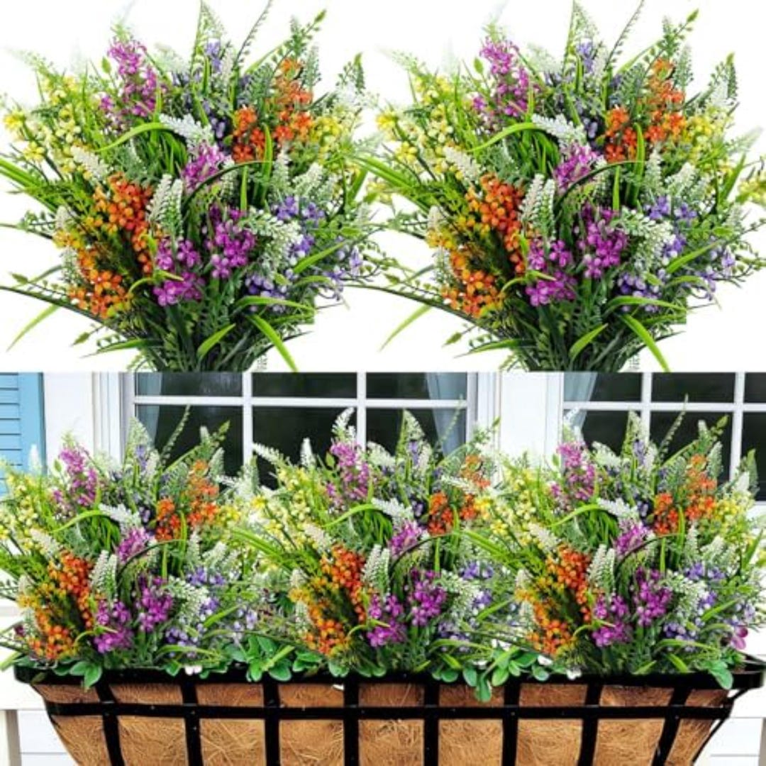 8 Bundles Artificial Flowers for Outdoors - UV Resistant Faux Plants ...