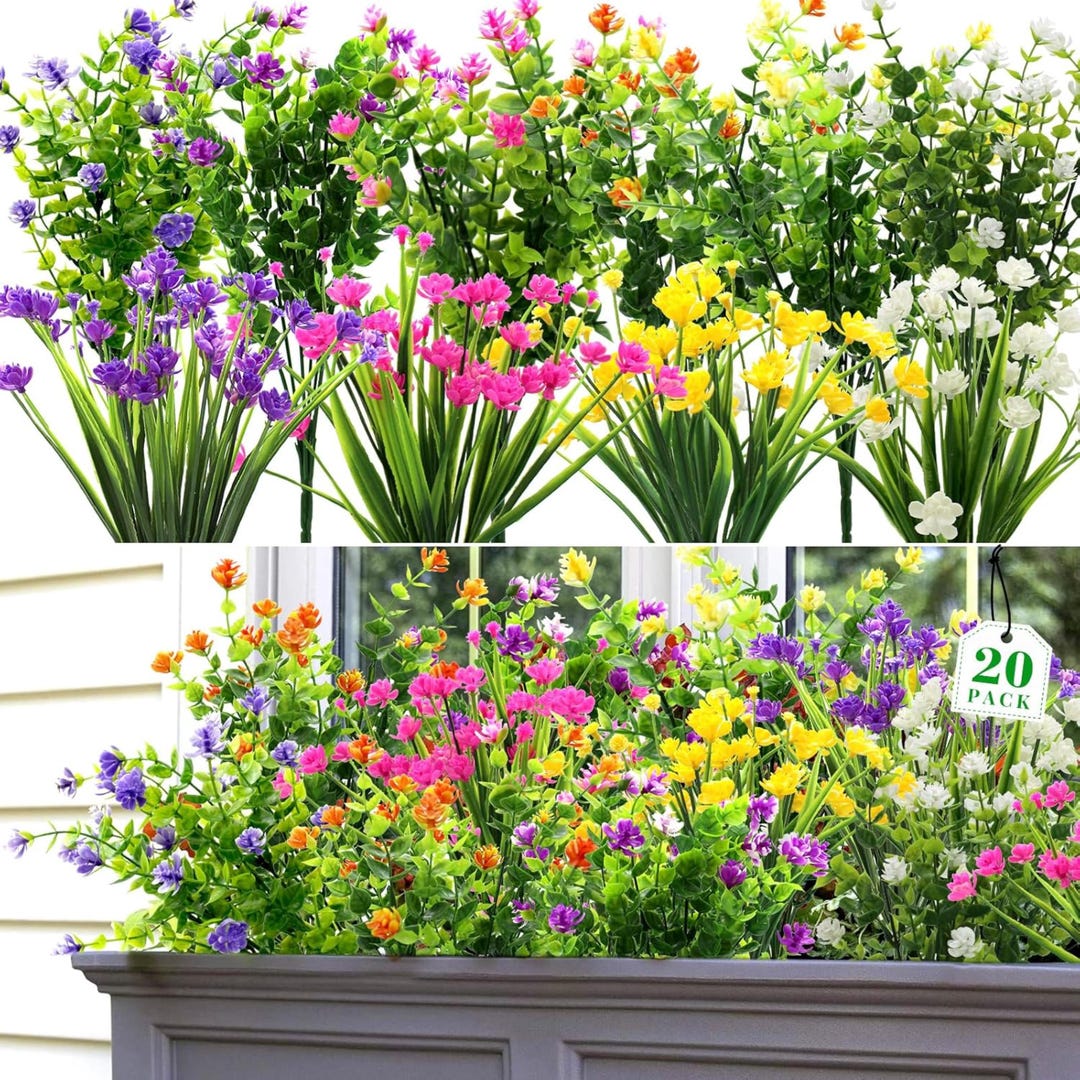 Artifical Spring Roses 20 Bundles Artificial Spring Flowers, UV Resistant Faux Plants for ...