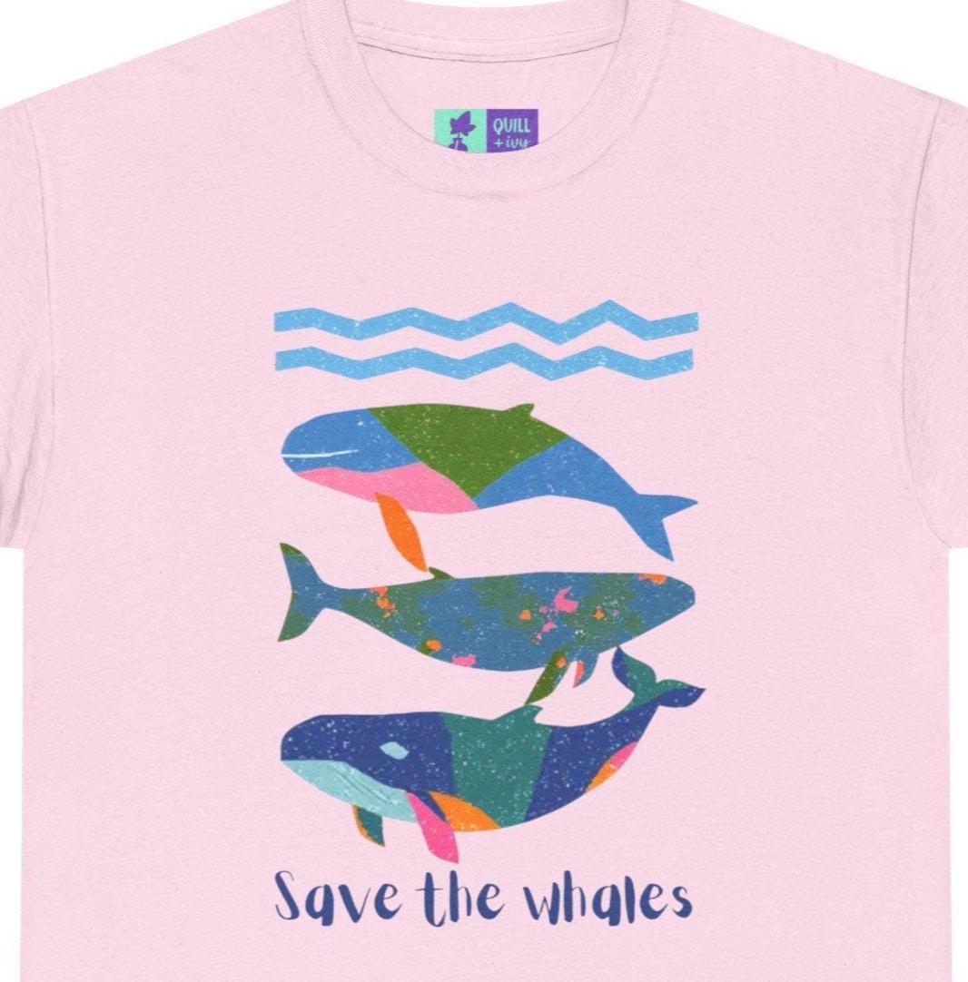 Save the Whales T-shirt | Colorful Whale Illustration, Ocean Waves - Etsy