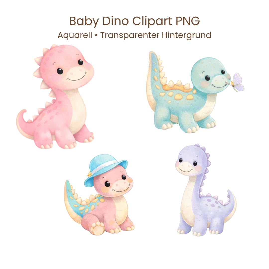 Baby Dinosaur Clipart PNG – Cute Dino Watercolor Illustration ...