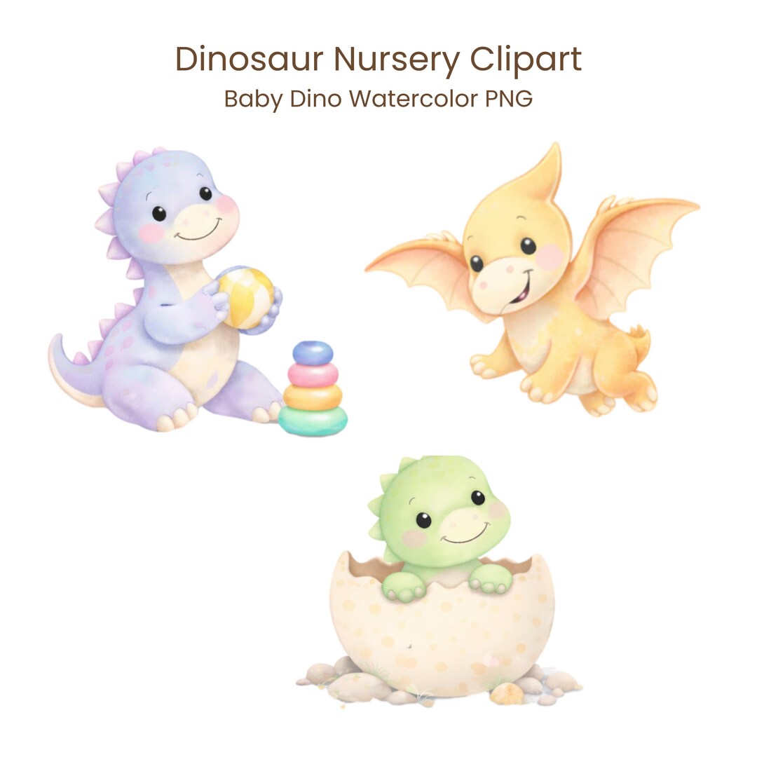 Dinosaur Nursery Clipart – Baby Dino Watercolor PNG for Baby Shower ...