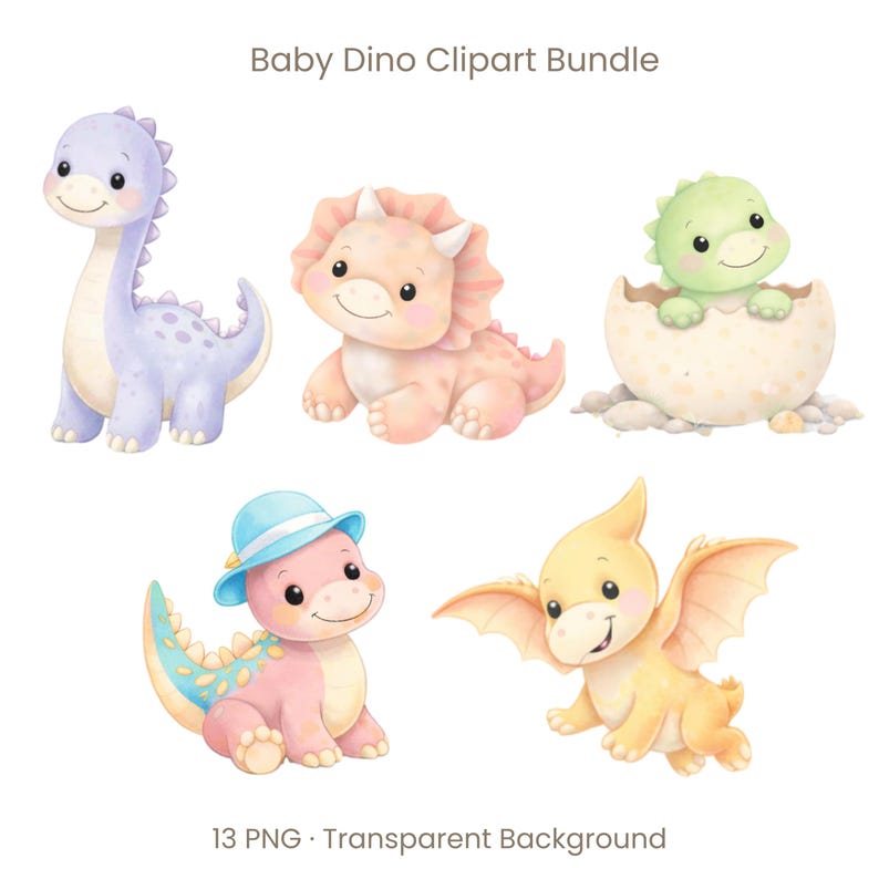Baby Dino Clipart Bundle | Cute Dinosaur Pngs | 13 Dino Clipart Files ...