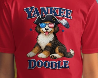 Camiseta Yankee Doodle Dog, Camiseta Patriótica Bernedoodle, Camiseta Comemorativa dos 250 Anos da América, Camiseta para o 4 de Julho, Presente para Amantes de Cães