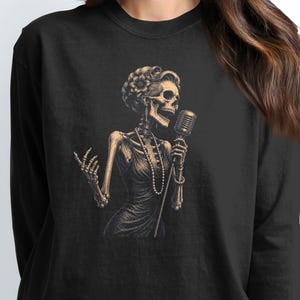 Skelett sångare T-shirt, gotisk sångare, spöklik glamourös musikälskare