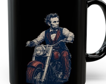 Tasse de moto d'Abraham Lincoln | Tasse à café motard amateur d'histoire patriotique