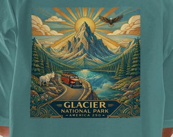 Glacier National Park Vintage T-Shirt, America 250 Retro Mountain Tee