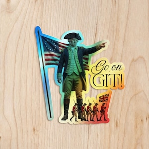 Pegatina de George Washington "¡Adelante!" / Calcomanía de la historia de la Guerra de Independencia / Regalo con la bandera estadounidense
