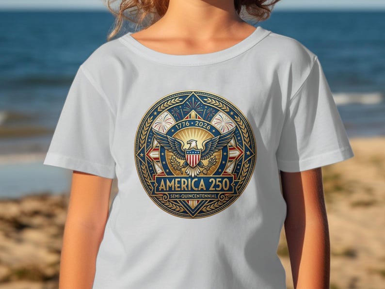 America 250 Semi-Quicentennial circular emblem with eagle and stars.
