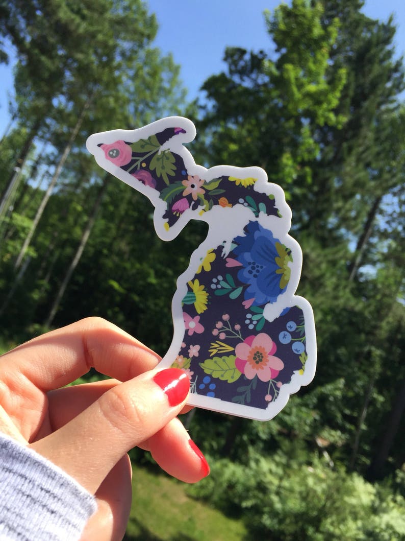 Unique Michigan map decals Floral Michigan Sticker