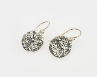 Handmade Sterling Silver Organic Textured Round Circle Earrings, Recycled Silver Jewelry