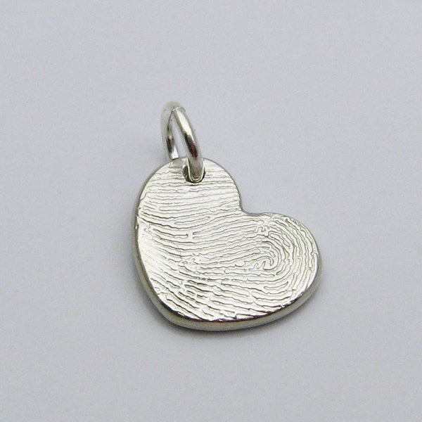 Fingerprint Jewelry, Silver Heart Fingerprint Charm, Fingerprint Pendant, Personalized Charm, In Memory Of, Wedding Charm, Silver Fingerprin