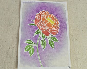 Original Mini Hand Painted Camellia Flower Watercolor Painting | Stained Glass Floral Art, Garden Inspired Decor | Camellia Flower